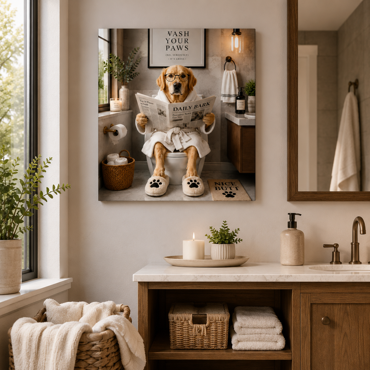 Funny dog bathroom canvas print design image 2