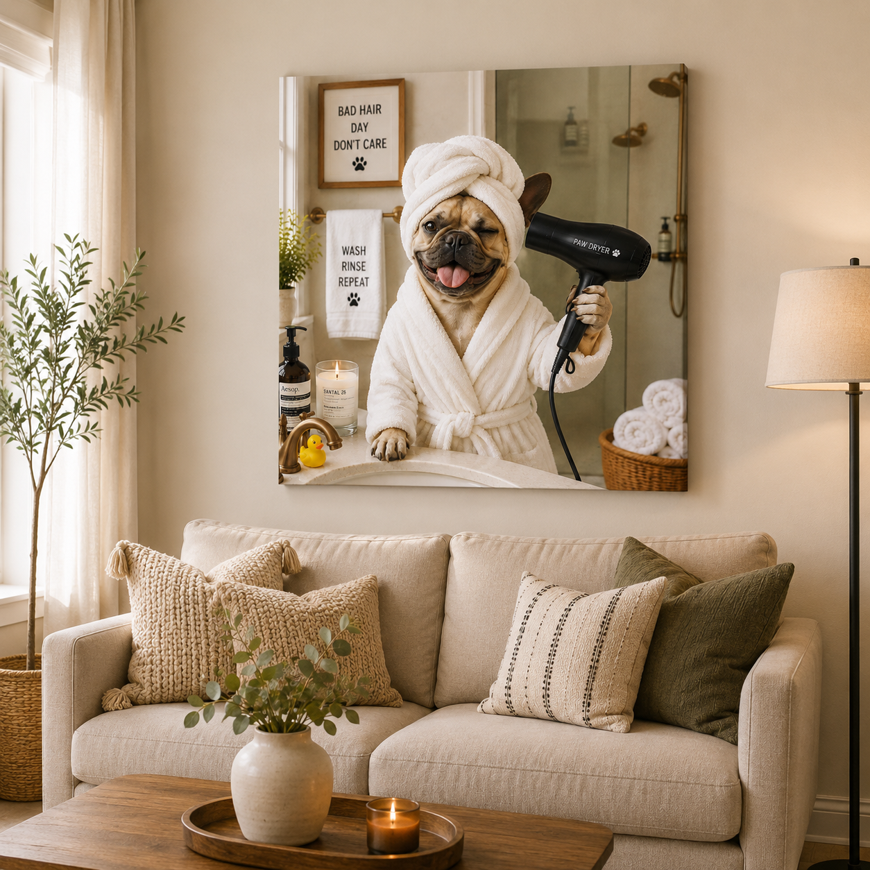 Funny dog bathroom canvas print design image 5