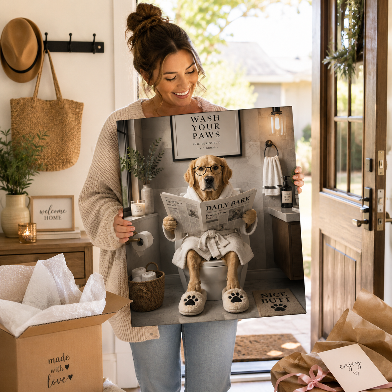 Funny dog bathroom canvas print design image 10