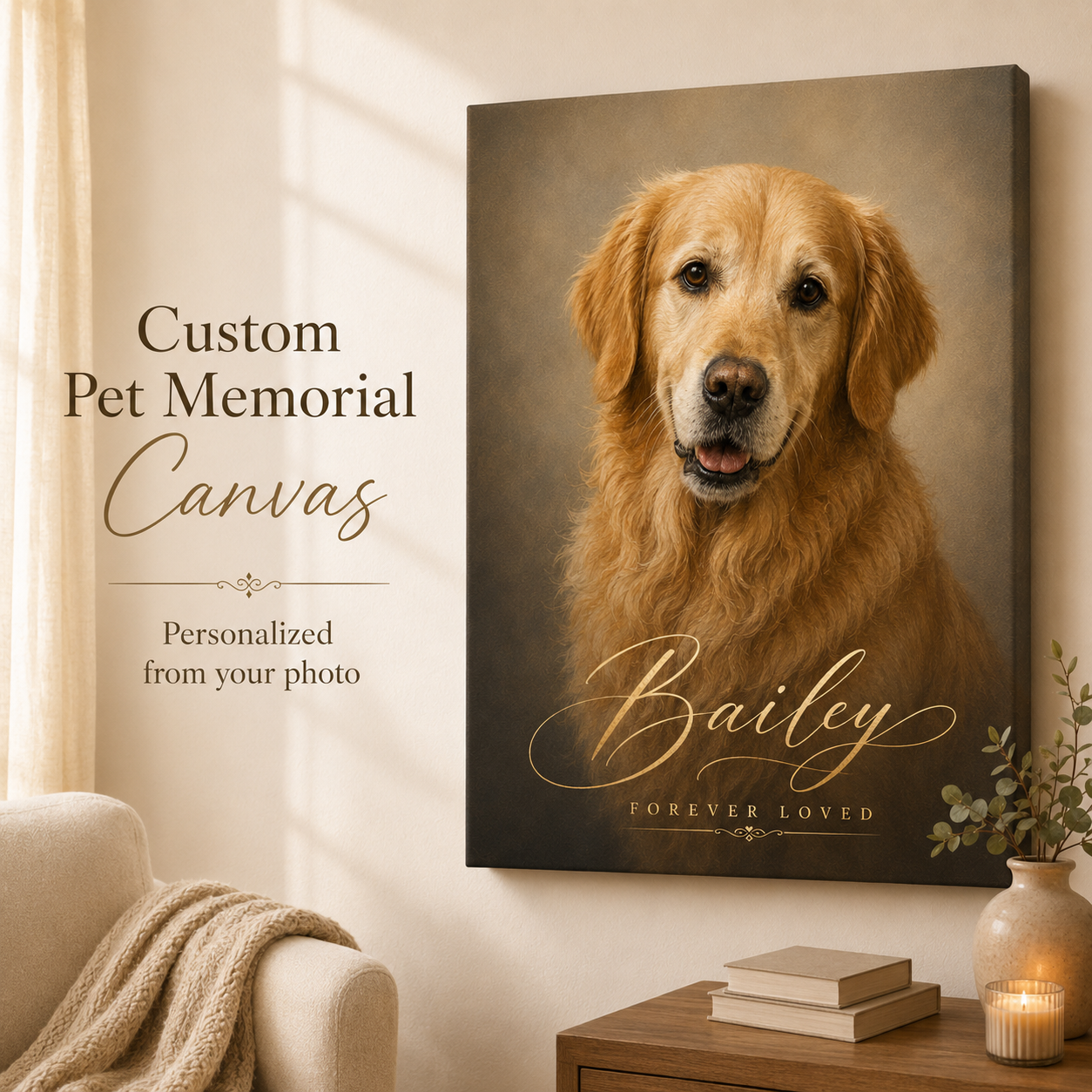 Personalized pet memorial canvas custom dog portrait from photo