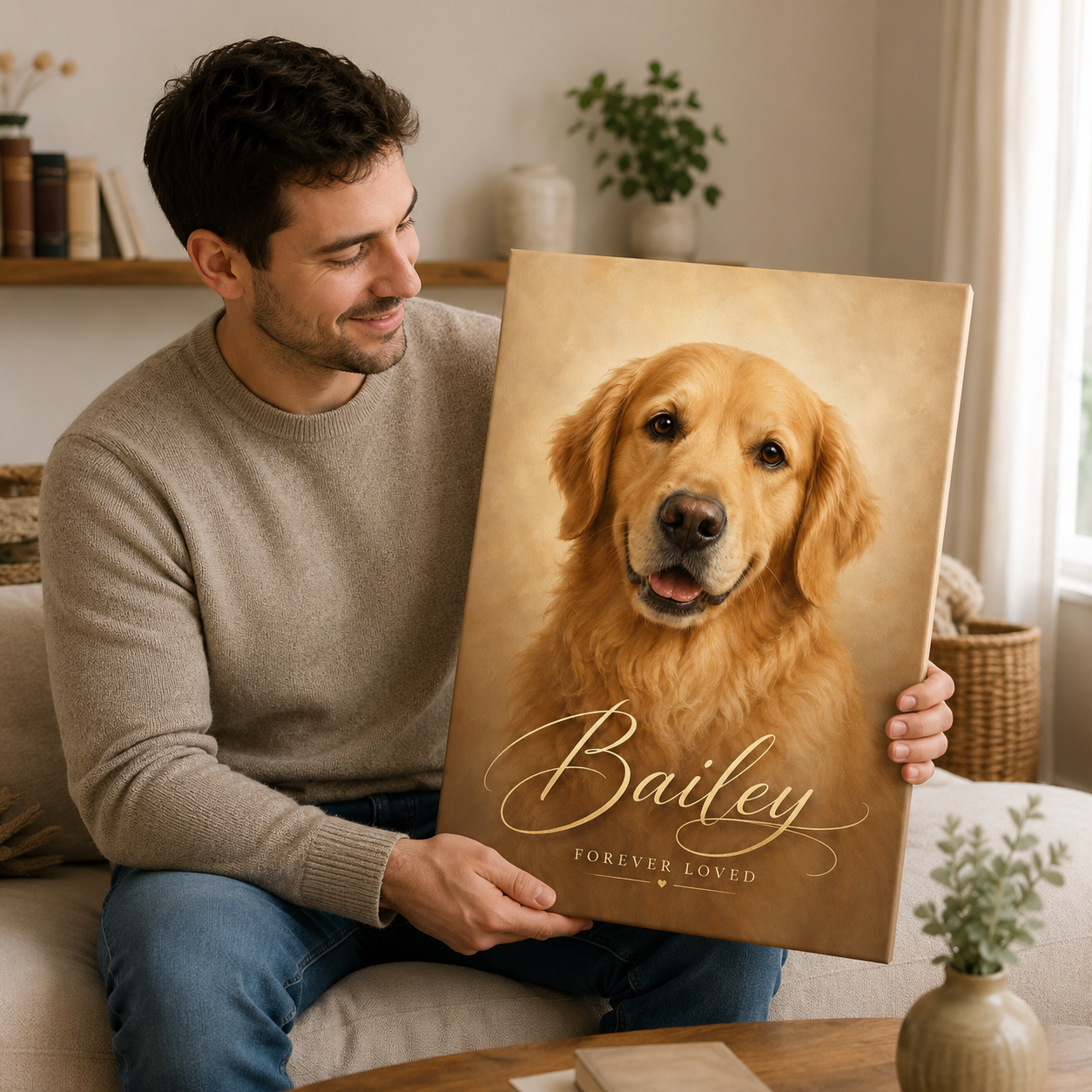 Personalized pet memorial canvas custom dog portrait from photo