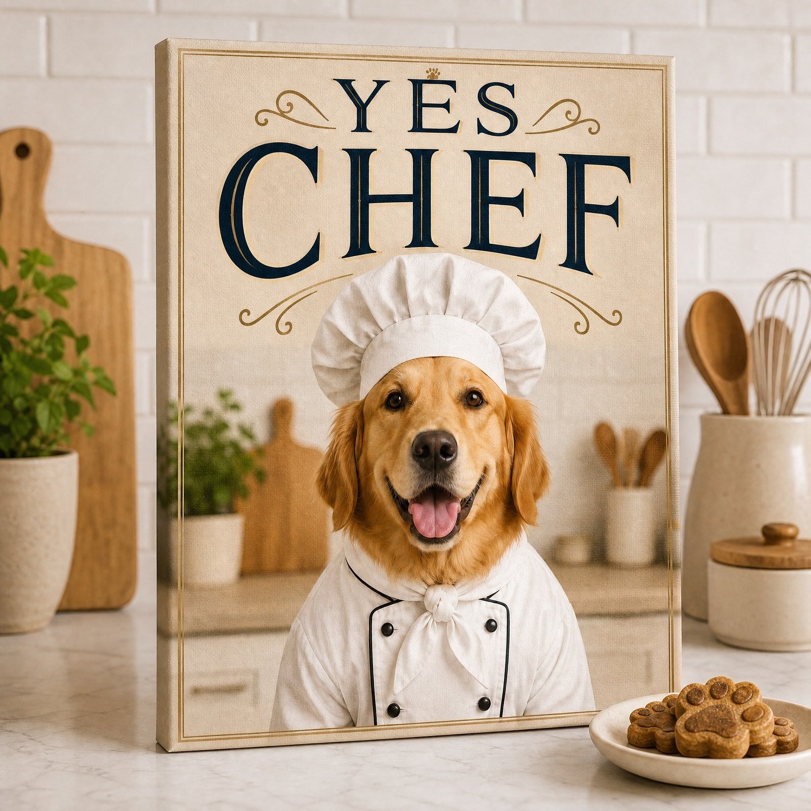 Custom Pet Portrait Canvas Chef Dog Cat Print From Photo Kitchen Wall Art Gift - listing_02_single_canvas_front