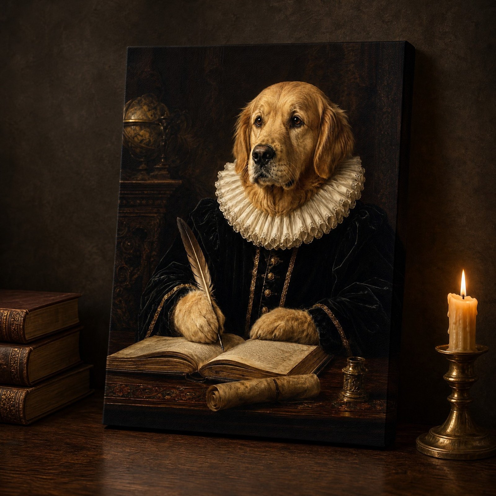 Custom Pet Portrait Canvas Old Master Dog Cat Print From Photo Vintage Gift Art - listing_02_single_canvas_front