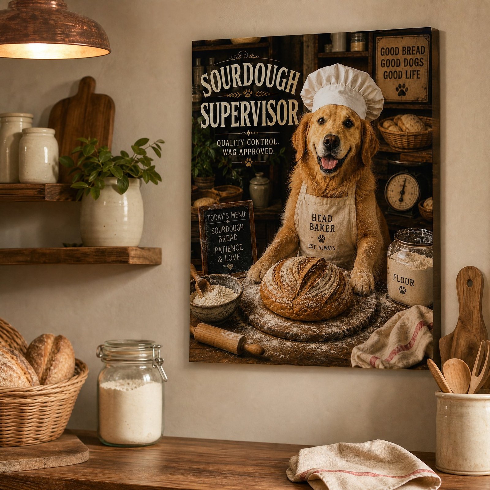 Custom Pet Portrait Canvas Chef Dog Cat Print From Photo Kitchen Wall Art Gift - listing_03_bakery_kitchen_wall