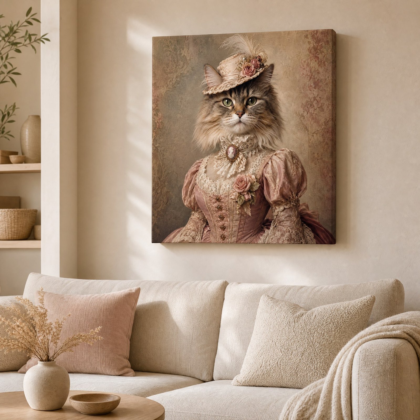 Custom Victorian Pet Portrait Canvas Royal Cat Dog Print From Photo Wall Art Gift - listing_03_modern_cream_living_room_D1