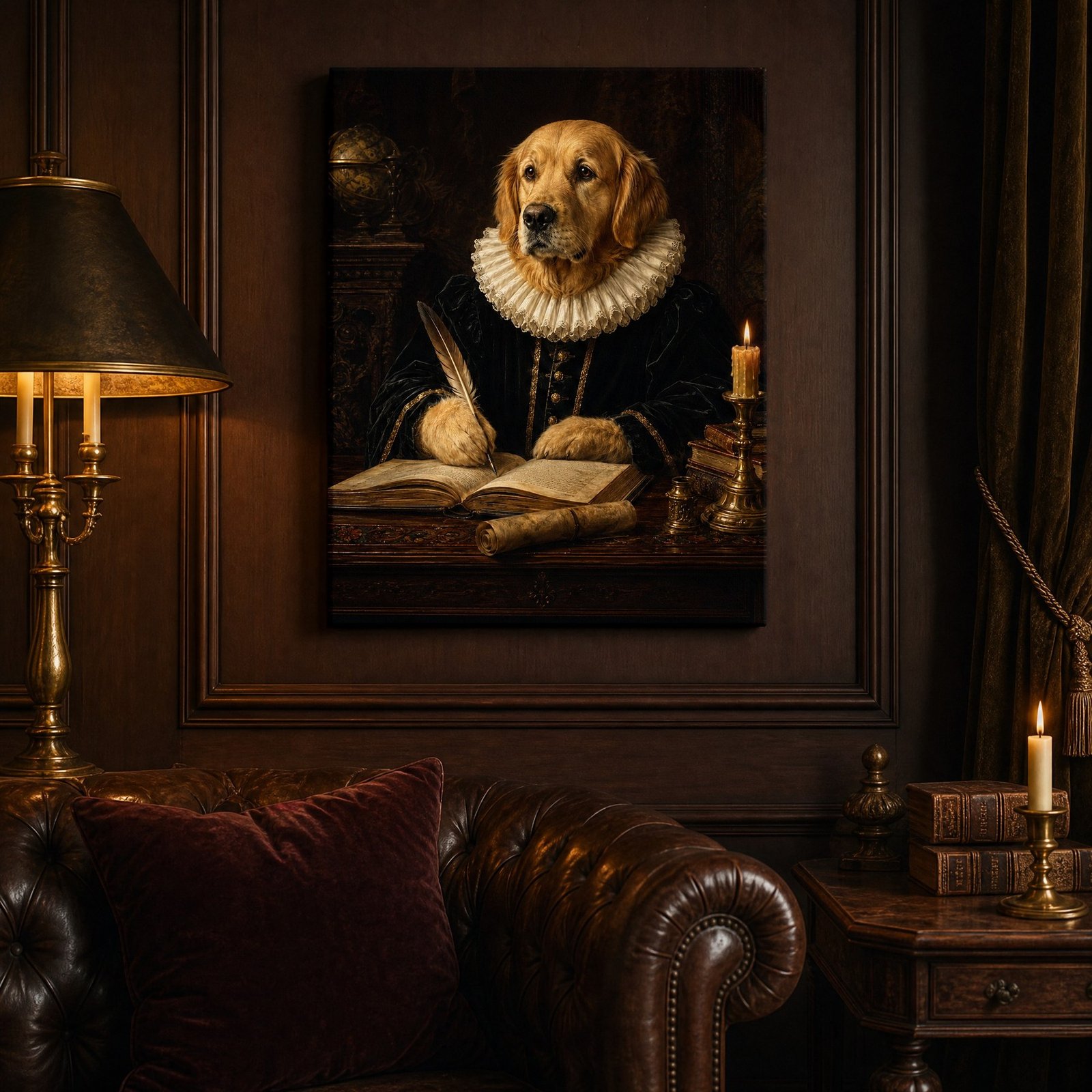 Custom Pet Portrait Canvas Old Master Dog Cat Print From Photo Vintage Gift Art - listing_04_classic_living_room