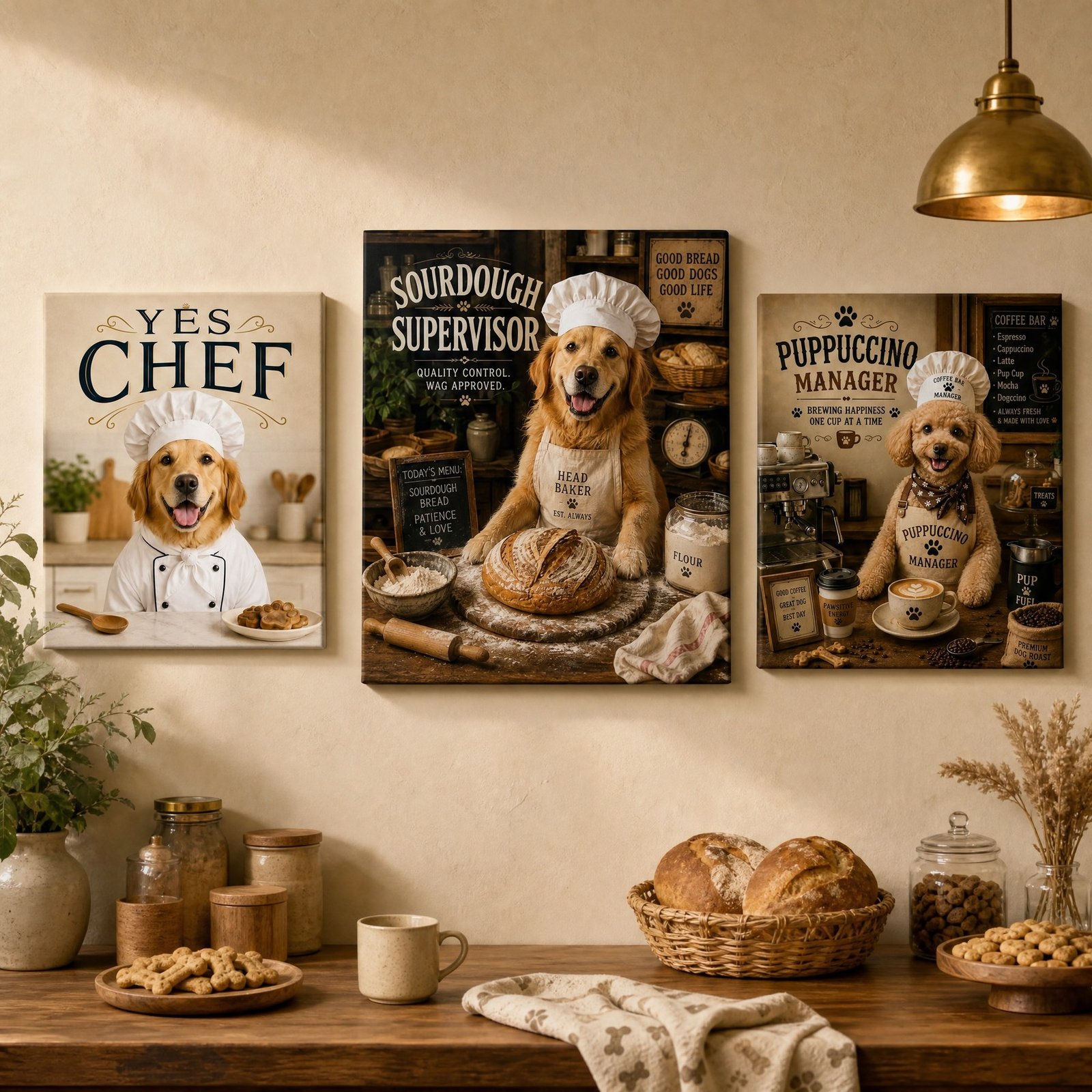 Custom Pet Portrait Canvas Chef Dog Cat Print From Photo Kitchen Wall Art Gift - listing_04_three_template_same_scene