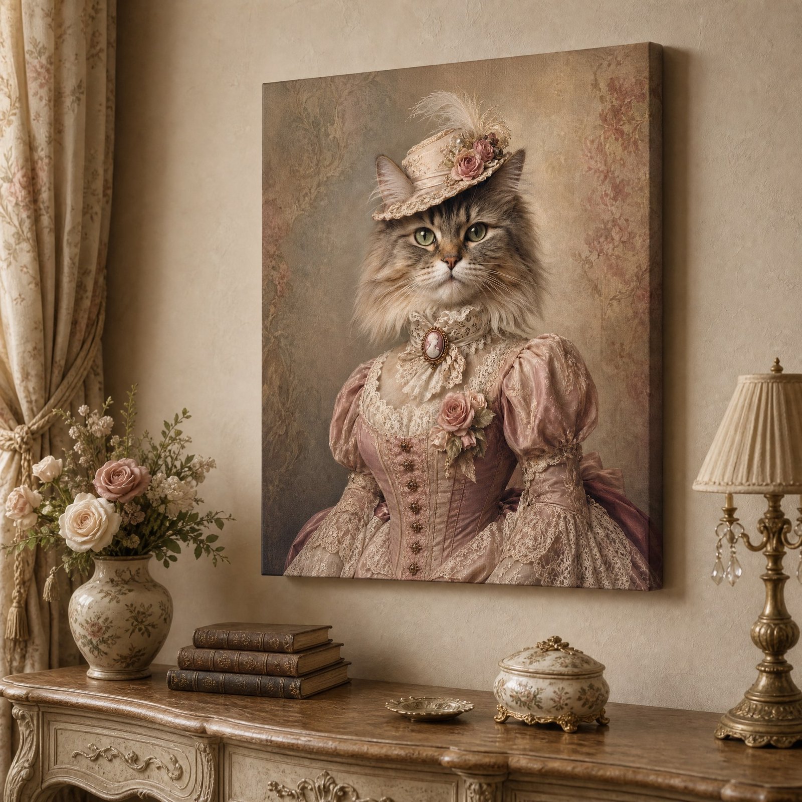 Custom Victorian Pet Portrait Canvas Royal Cat Dog Print From Photo Wall Art Gift - listing_04_vintage_french_living_room_D1