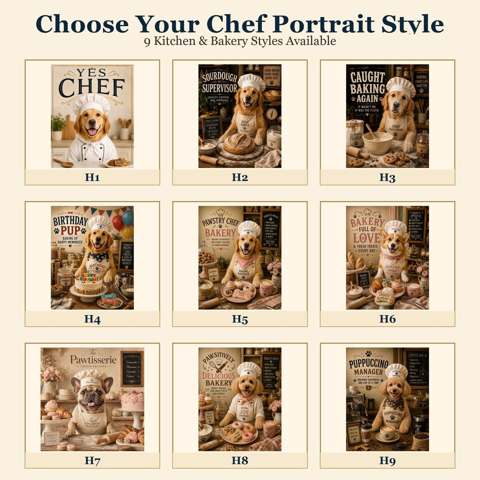 Custom Pet Portrait Canvas Chef Dog Cat Print From Photo Kitchen Wall Art Gift - listing_05_template_selection