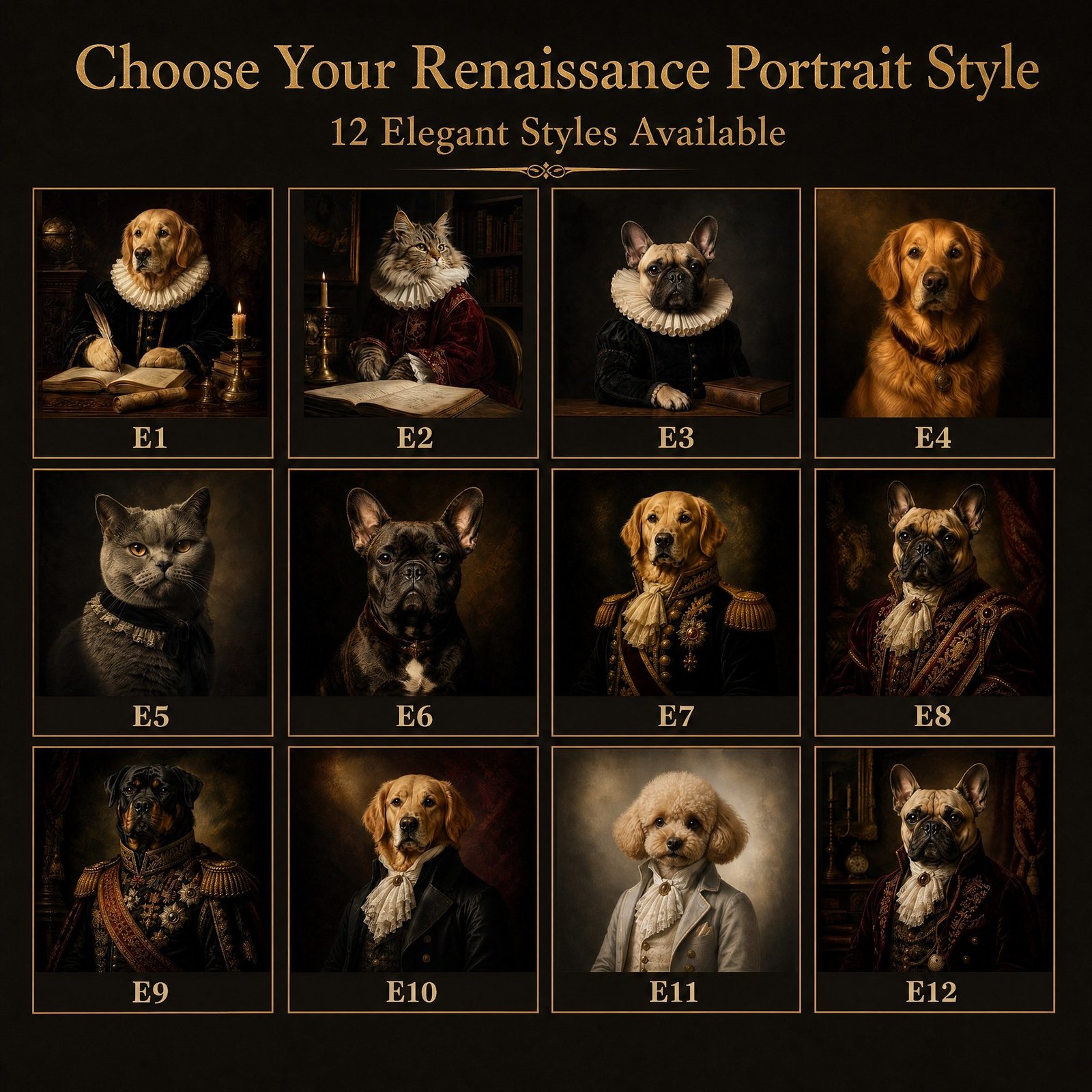Custom Pet Portrait Canvas Old Master Dog Cat Print From Photo Vintage Gift Art - listing_05_template_selection