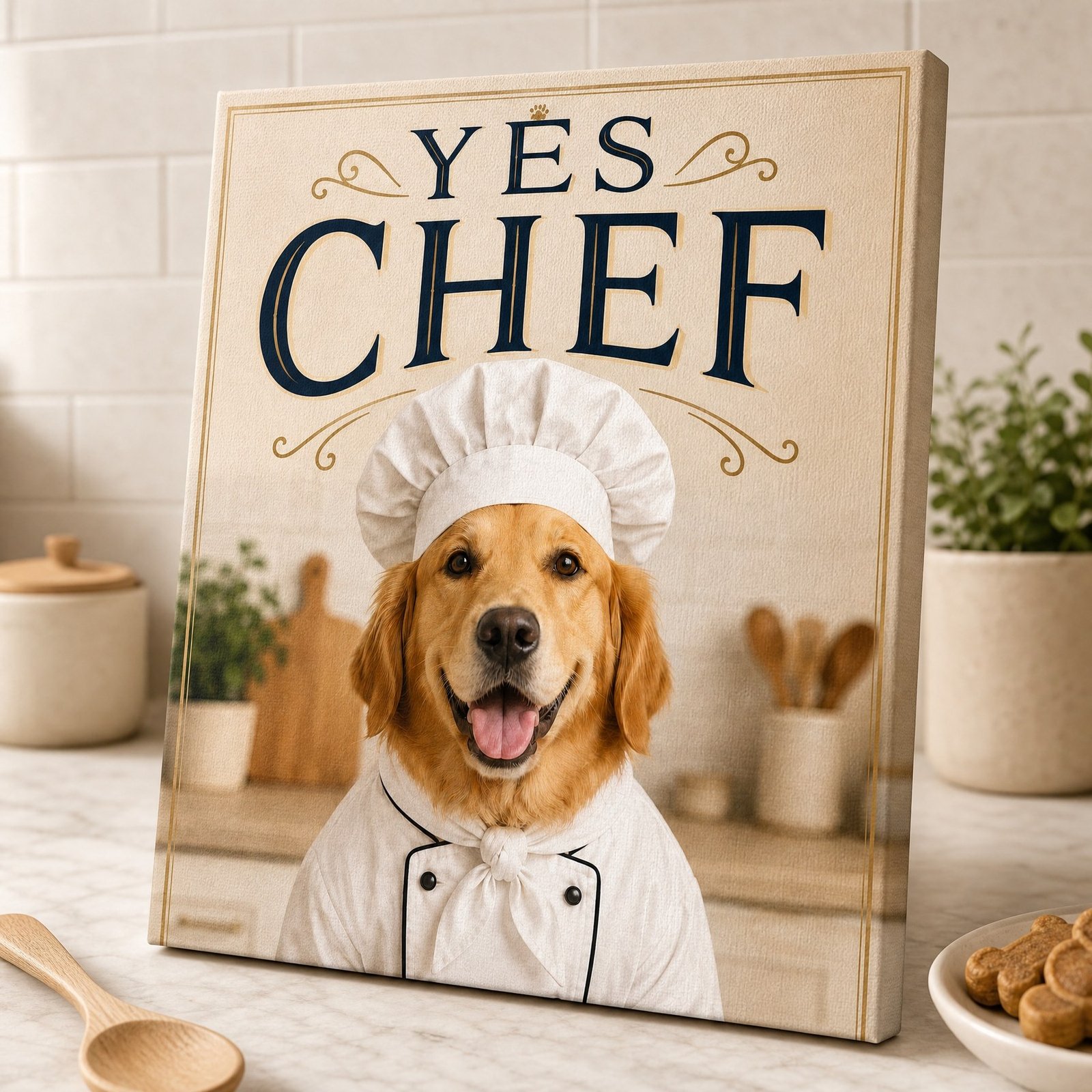 Custom Pet Portrait Canvas Chef Dog Cat Print From Photo Kitchen Wall Art Gift - listing_06_canvas_detail_texture