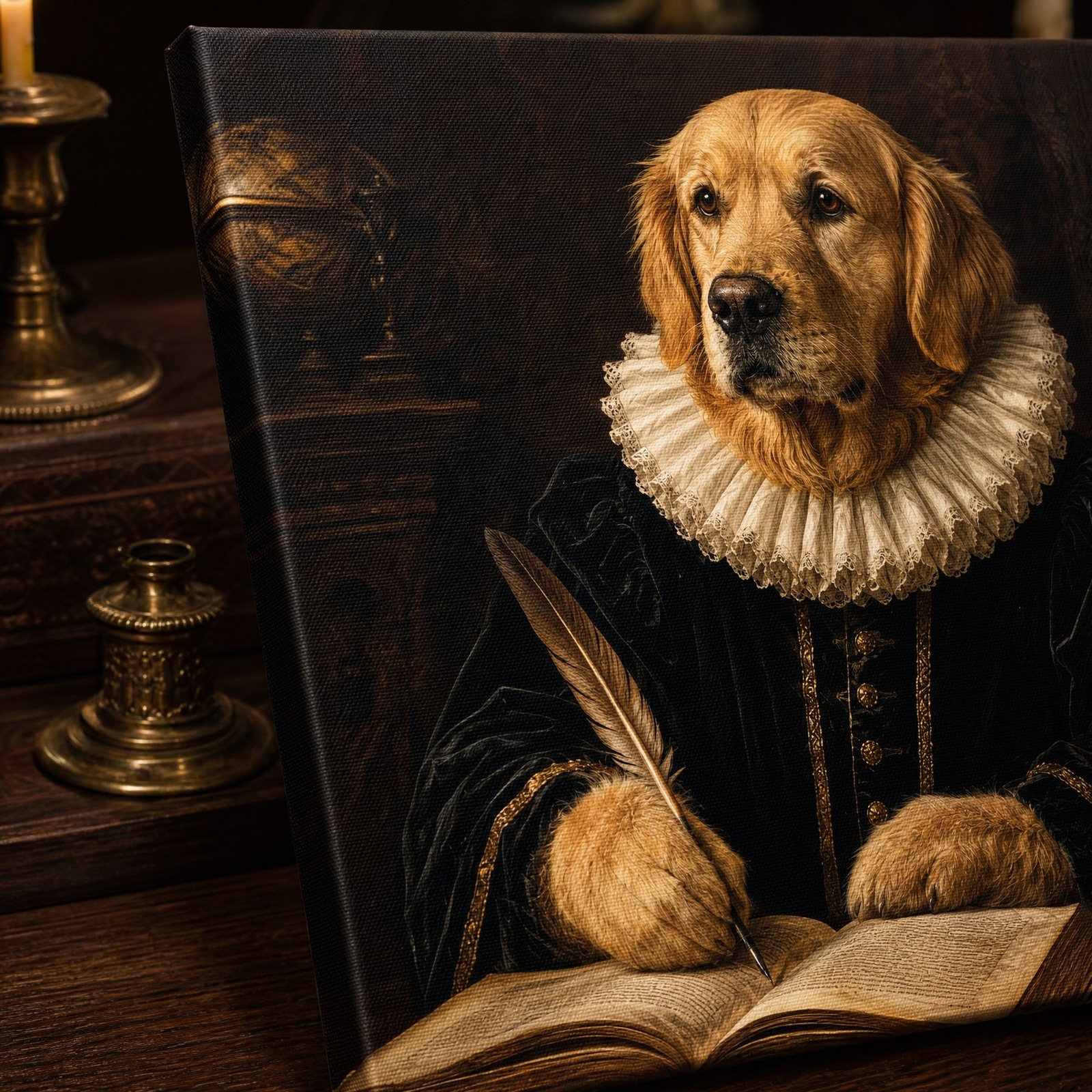 Custom Pet Portrait Canvas Old Master Dog Cat Print From Photo Vintage Gift Art - listing_06_canvas_detail_texture
