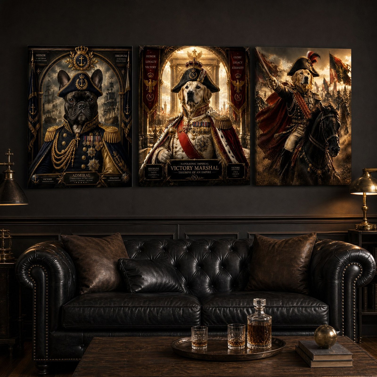 Custom Pet Portrait Canvas Heroic Military Dog Cat Print From Photo Pet Lover Gift - listing_06_three_template_living_room_C1_C6_C9
