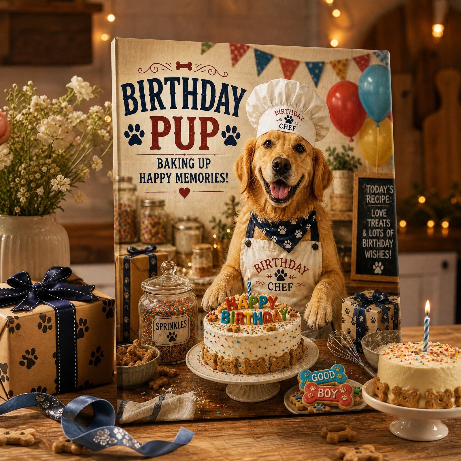 Custom Pet Portrait Canvas Chef Dog Cat Print From Photo Kitchen Wall Art Gift - listing_07_birthday_gift_scene