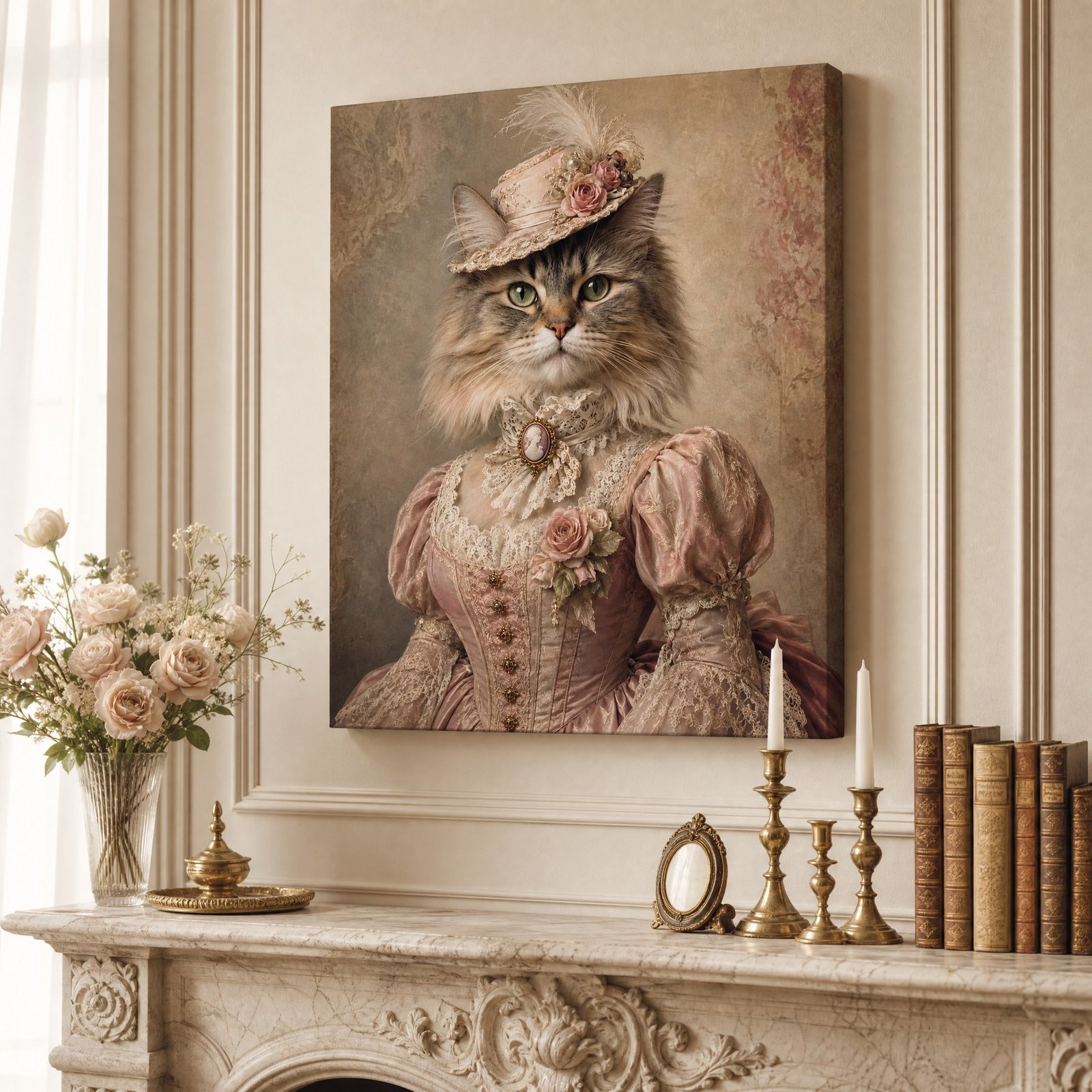 Custom Victorian Pet Portrait Canvas Royal Cat Dog Print From Photo Wall Art Gift - listing_07_parisian_mantel_D1
