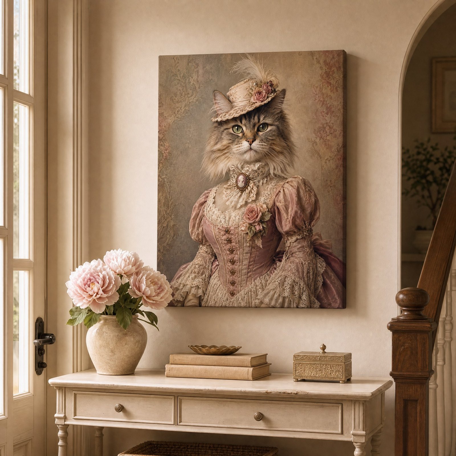 Custom Victorian Pet Portrait Canvas Royal Cat Dog Print From Photo Wall Art Gift - listing_08_entryway_console_D1