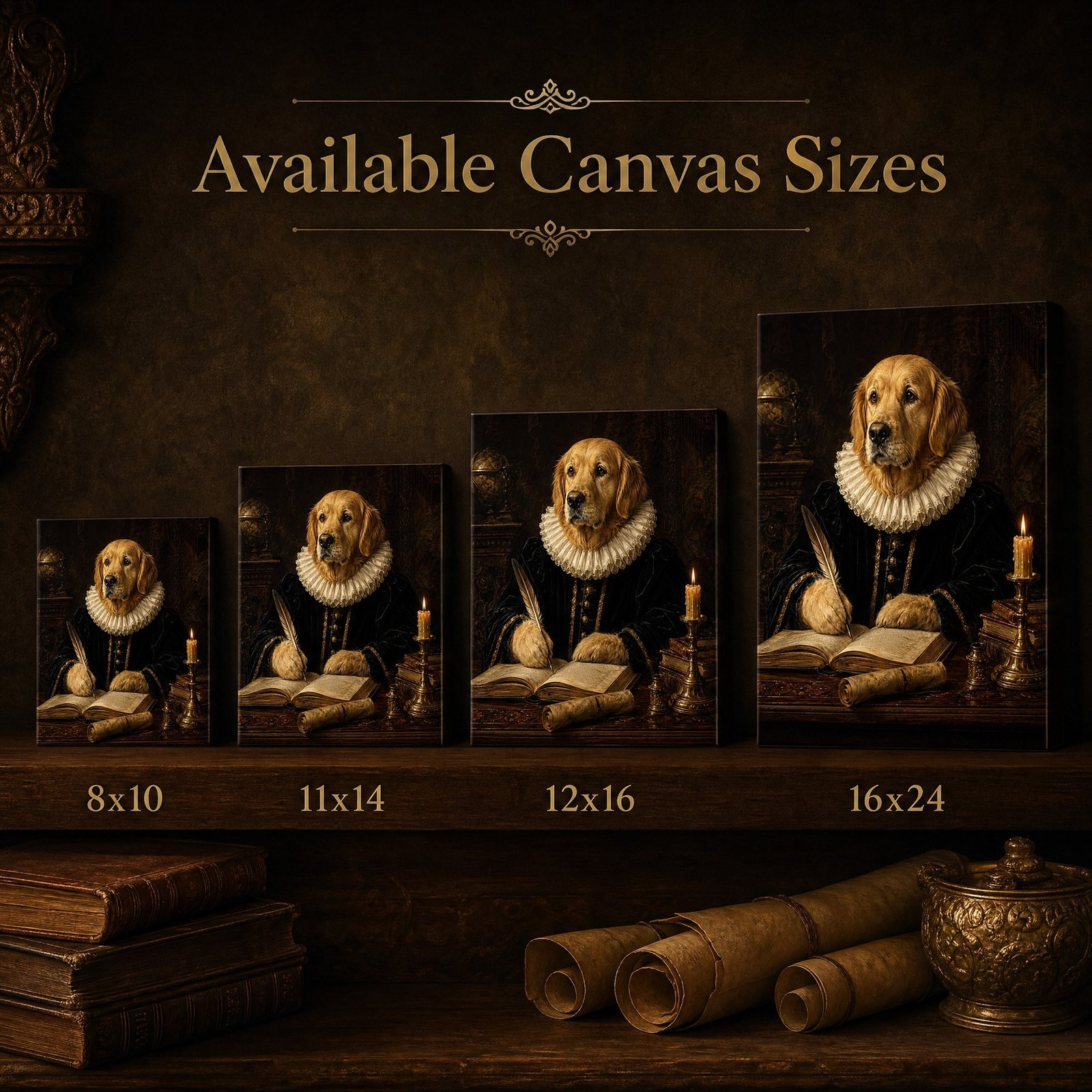 Custom Pet Portrait Canvas Old Master Dog Cat Print From Photo Vintage Gift Art - listing_08_size_options
