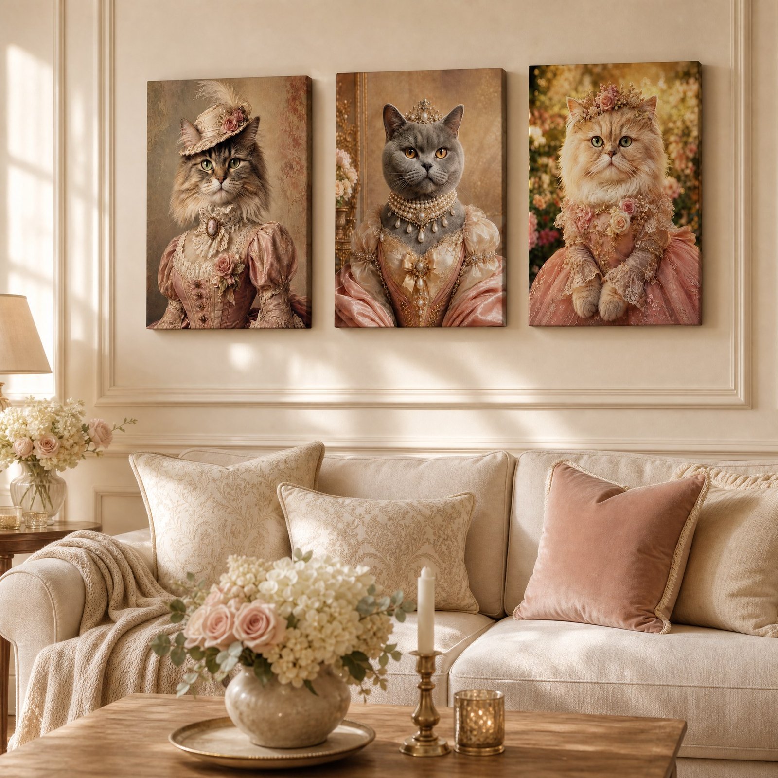 Custom Victorian Pet Portrait Canvas Royal Cat Dog Print From Photo Wall Art Gift - listing_09_three_template_living_room_D1_D5_D9