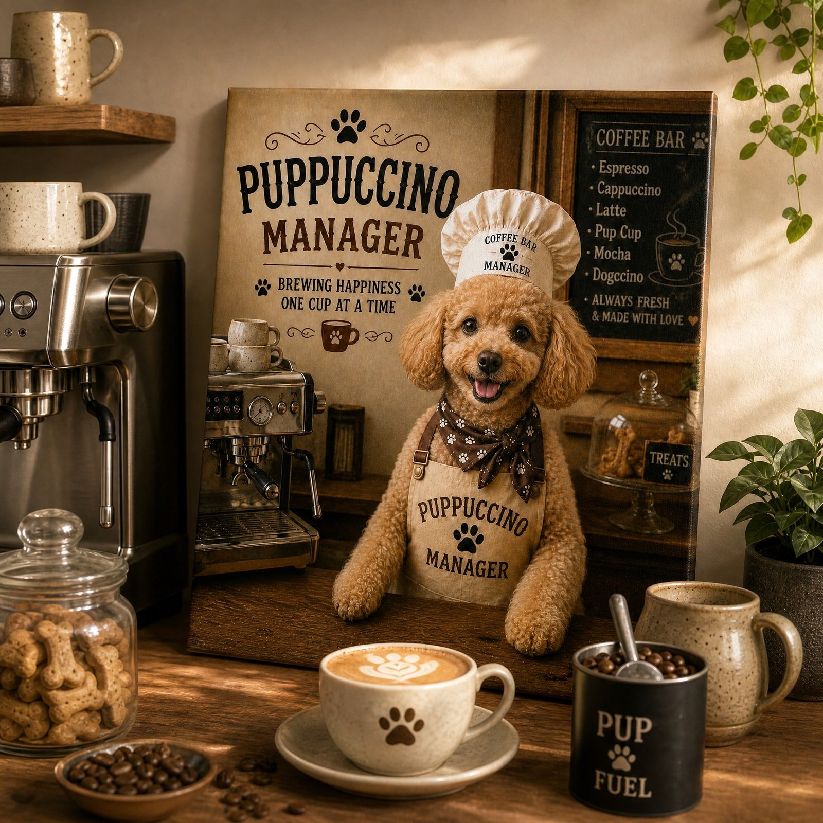 Custom Pet Portrait Canvas Chef Dog Cat Print From Photo Kitchen Wall Art Gift - listing_10_coffee_bar_scene