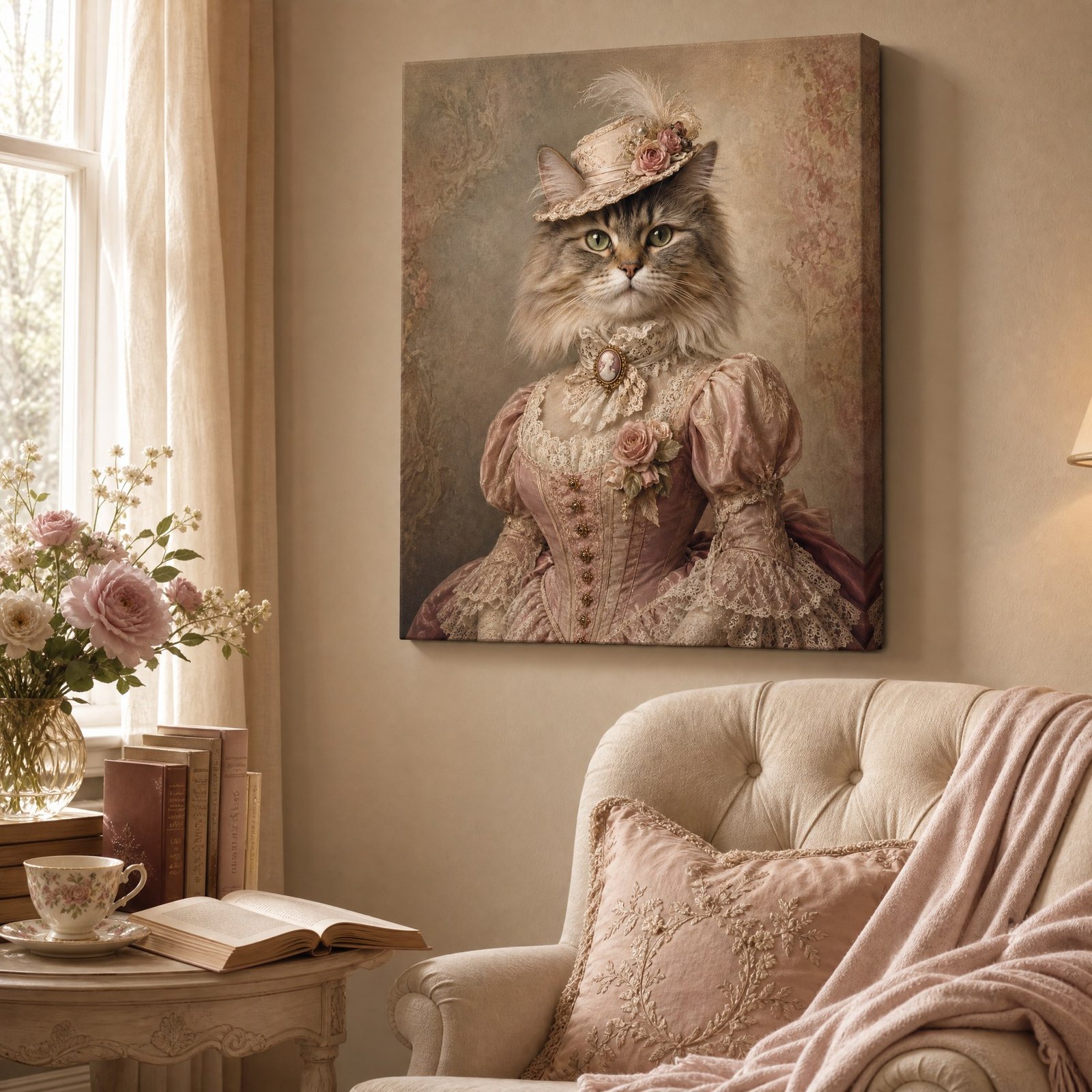 Custom Victorian Pet Portrait Canvas Royal Cat Dog Print From Photo Wall Art Gift - listing_10_reading_nook_D1