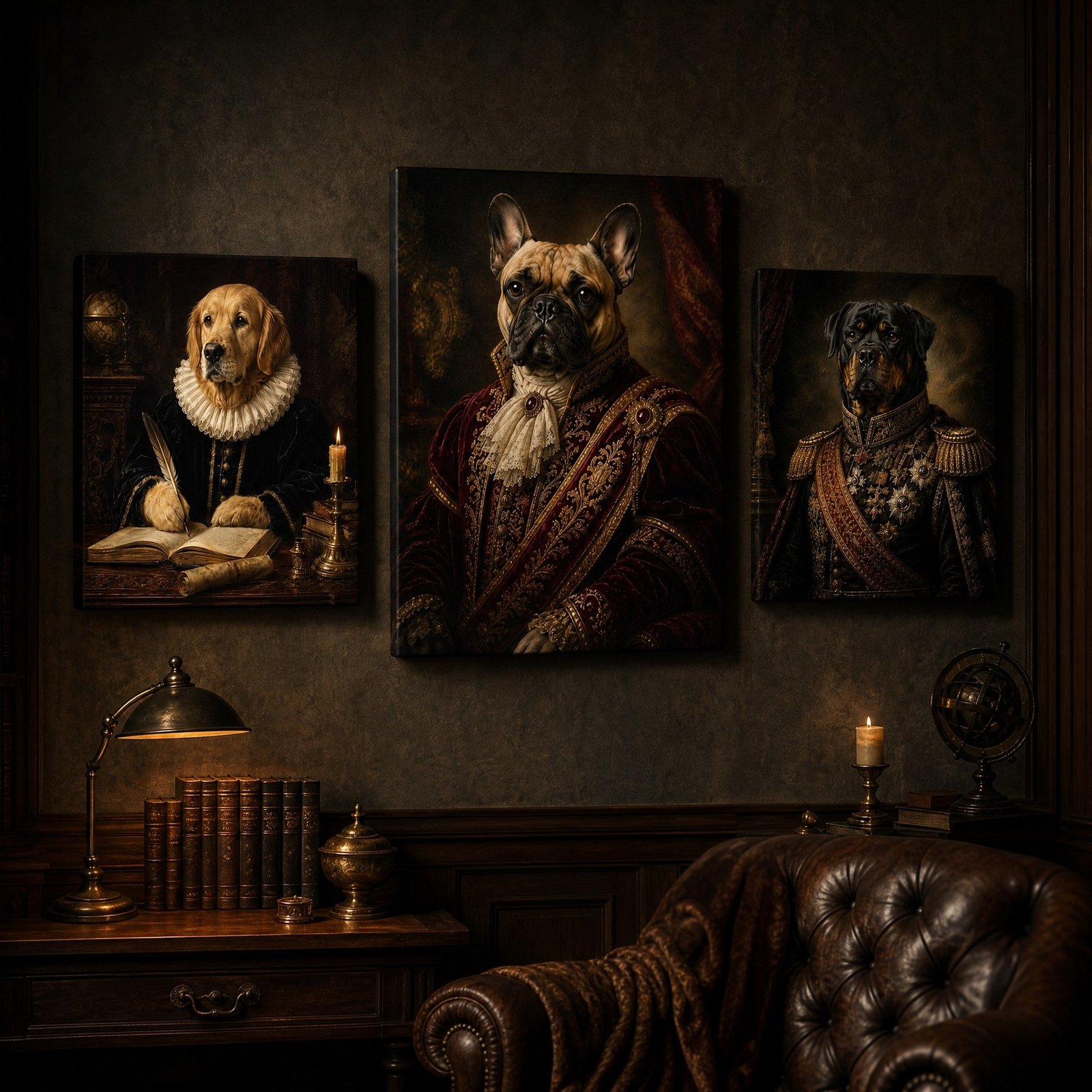 Custom Pet Portrait Canvas Old Master Dog Cat Print From Photo Vintage Gift Art - listing_10_three_template_same_scene