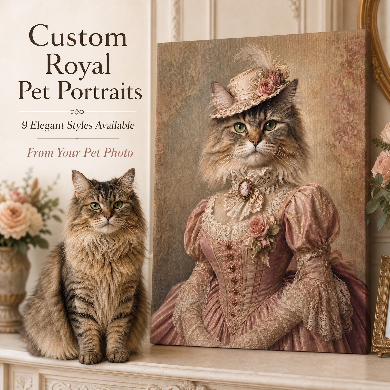 Custom Victorian Pet Portrait Canvas Royal Cat Dog Print From Photo Wall Art Gift