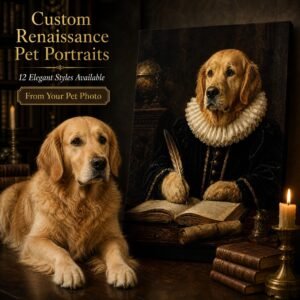 Custom Pet Portrait Canvas Old Master Dog Cat Print From Photo Vintage Gift Art