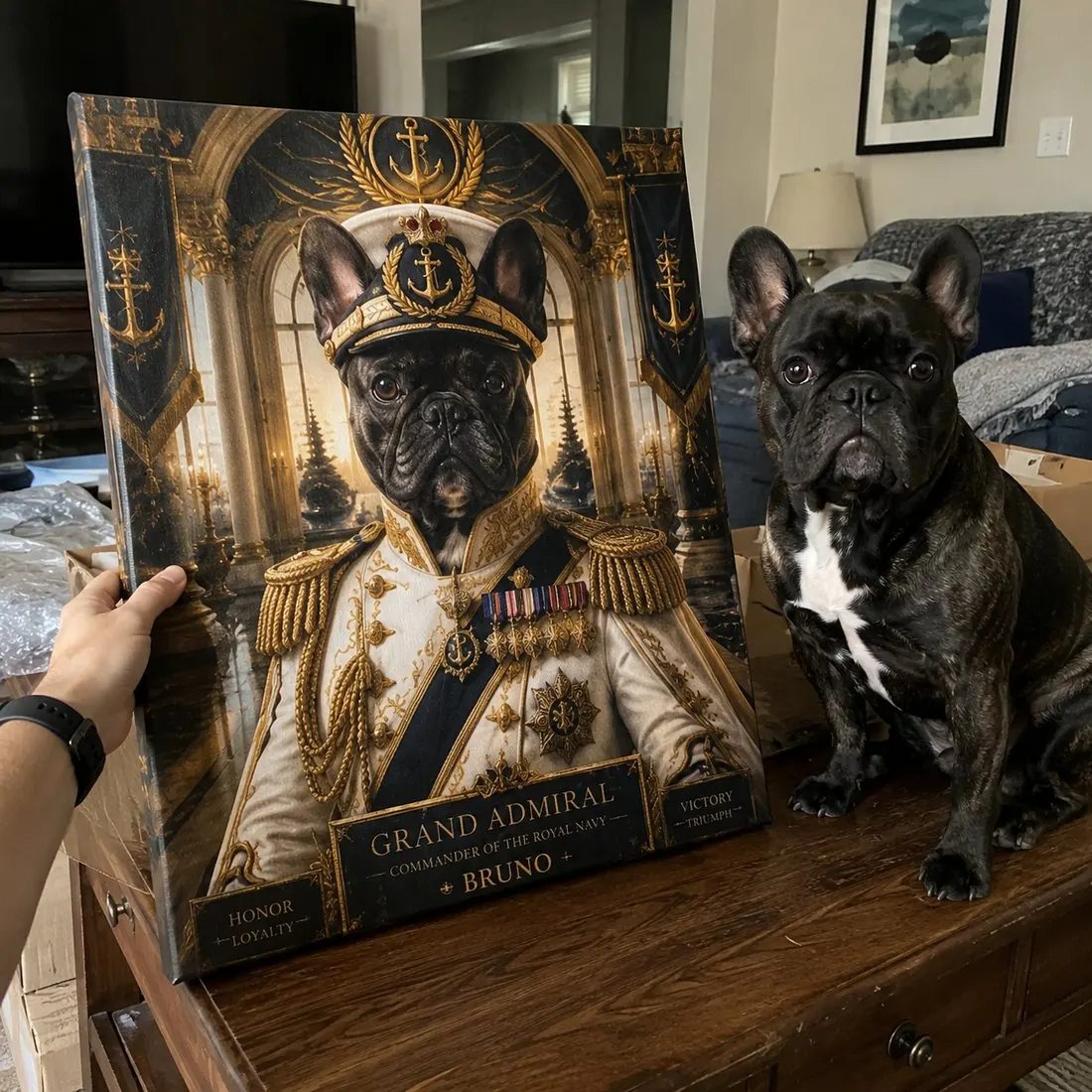 Custom pet portrait buyer gallery at home
